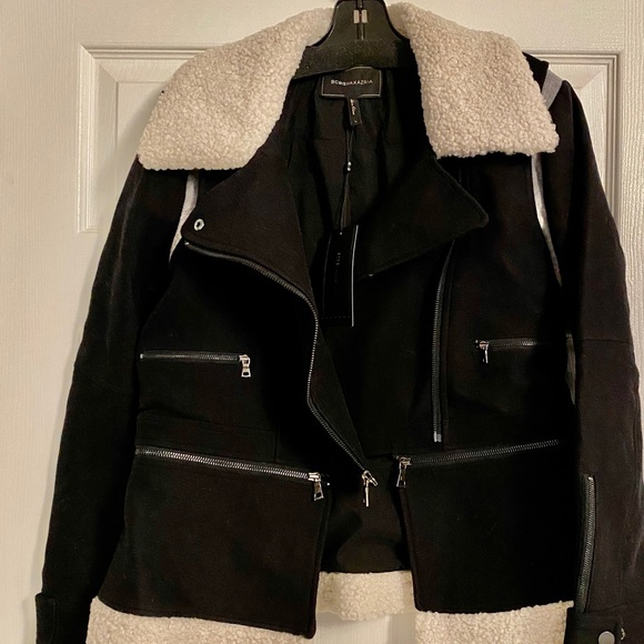 BCBGMaxazria Shearling Biker Moto Peplum Jacket - Picture 9 of 9